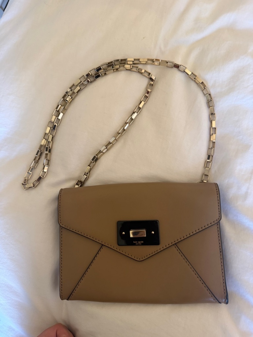 kate spade Tan Leather Envelope Crossbody with Gold Chain